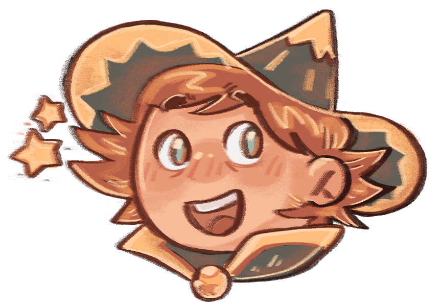 picture of the author's sona. a little guy in a blue wizard hat with golden embellishments smiling.